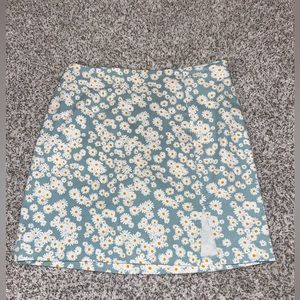 Blue with Floral Print Mini Skirt with Slit